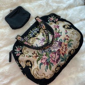 Vintage 50s Victorian Beautiful rare colorful embroidery floral handbag purse